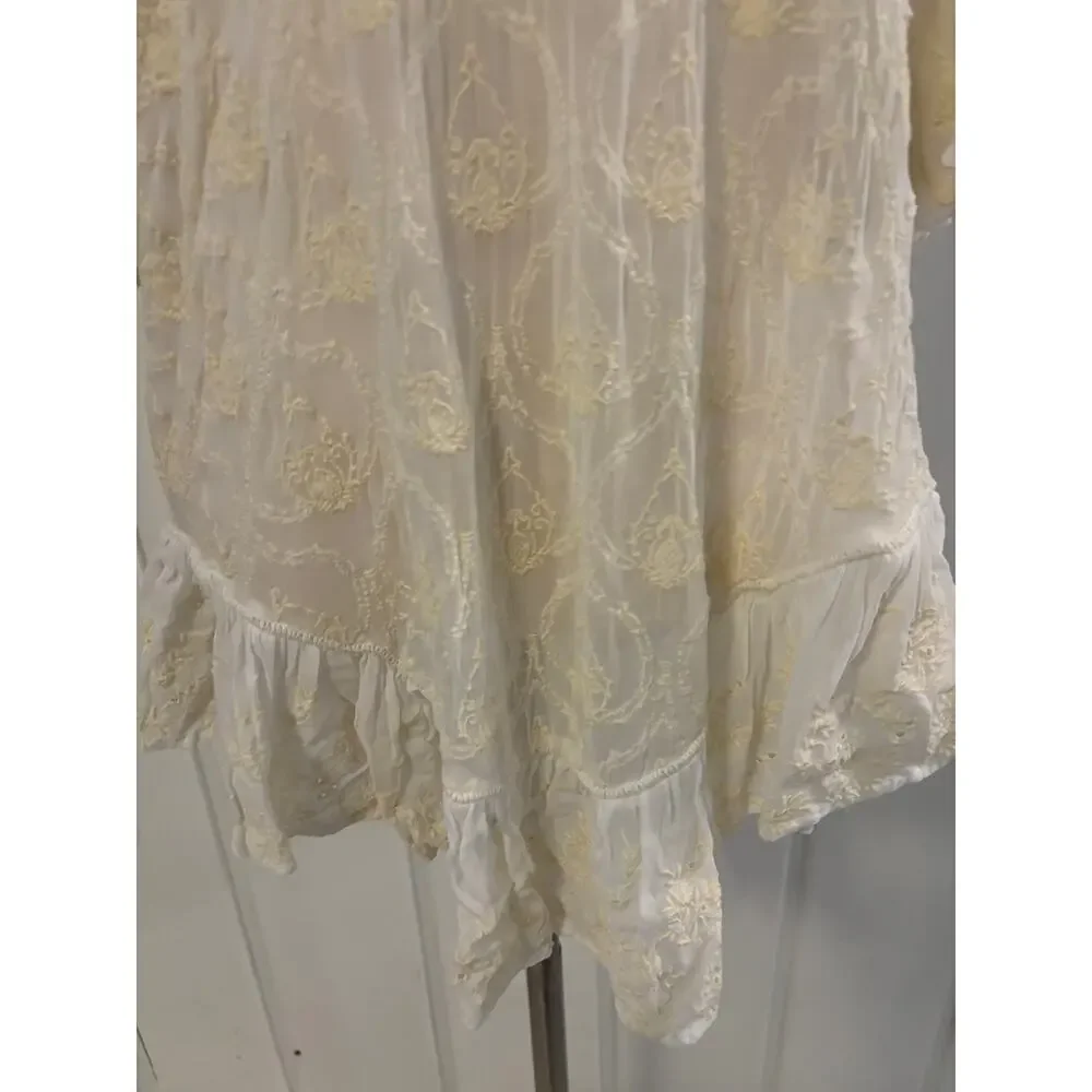 Anthropologie Ivory Boho Lace Tunic Top Small Peasant Crochet Ruffle